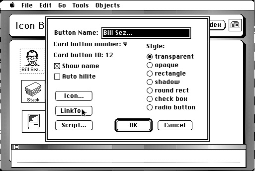 Hypercard button editor