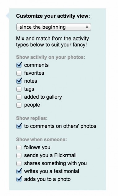 My custom flickr activity view settings