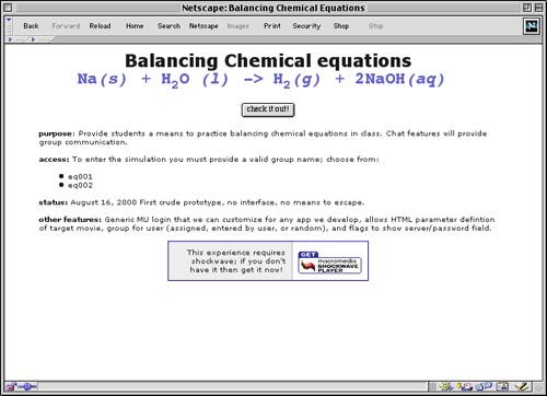 Balancing Chemical Equations Multiuser "Game"