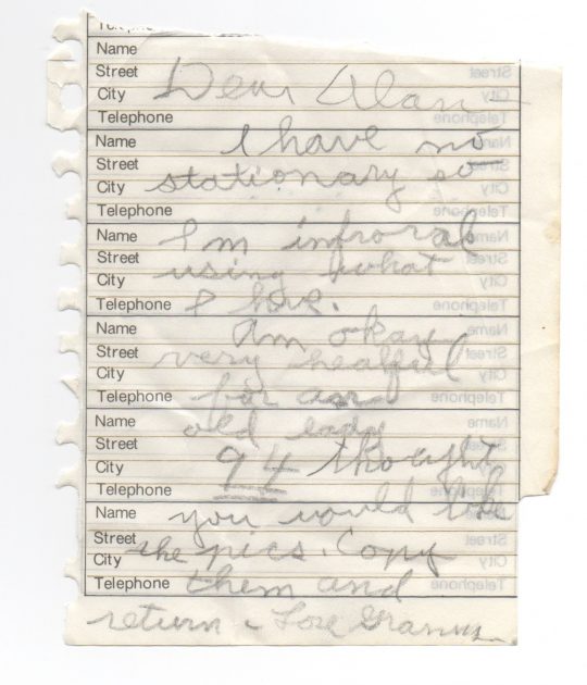 My grandmother's last hand written note to me, ~1999