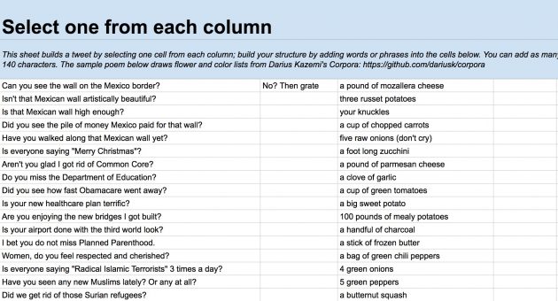 My twitter bot spreadsheet