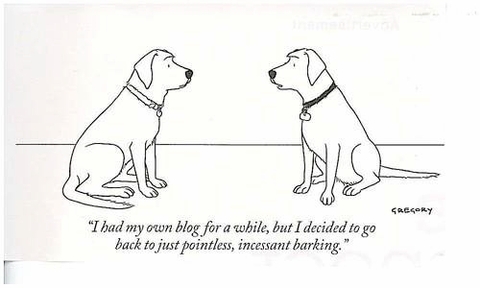 cartoon of dog to another saying 