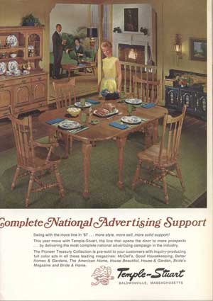 a 1950s style advertisement for Temple Stuart Furniture company