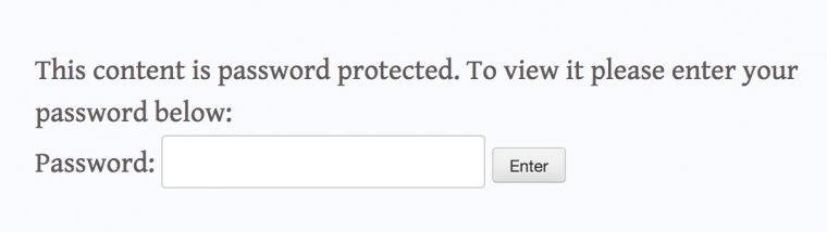 screen shot of the WordPress prompt to enter a password to see a protected post