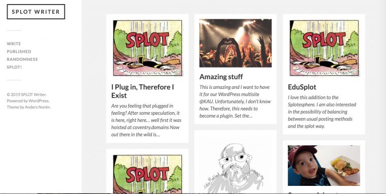 The SPLOT Writer displayed inside a theme used for another SPLOT.