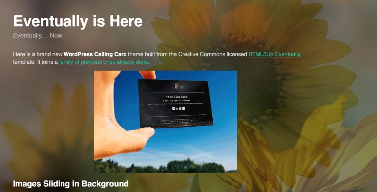 Screenshot of the demo site titled "Eventually is Here"