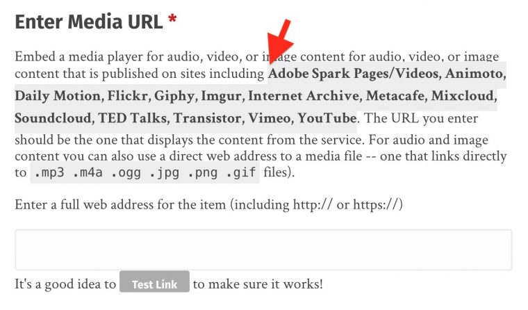 The list of media now has 5 more items in it, shown by a red arrow on the place in the share media form where sites are listed