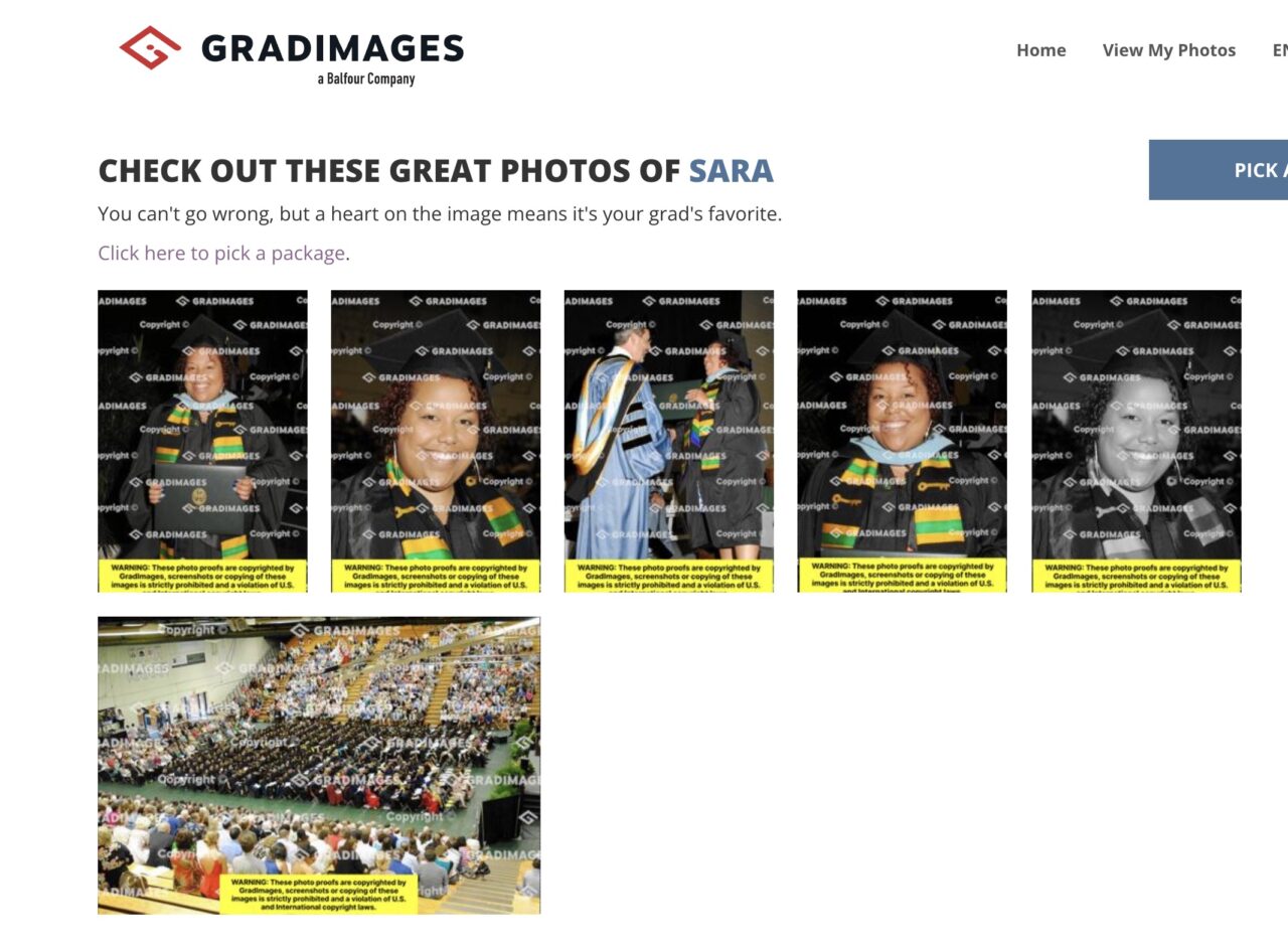 Proof photos of a smailing graduate who is African America and shoes no resemblance to the  photo in Sarah Blair's email.